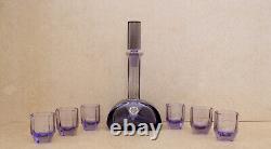 Ancien service à liqueur cristal de Bohême couleur amethyste violine art déco