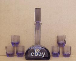 Ancien service à liqueur cristal de Bohême couleur amethyste violine art déco