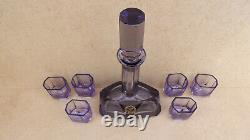 Ancien service à liqueur cristal de Bohême couleur amethyste violine art déco
