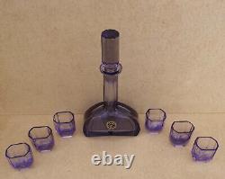 Ancien service à liqueur cristal de Bohême couleur amethyste violine art déco