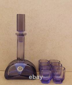 Ancien service à liqueur cristal de Bohême couleur amethyste violine art déco