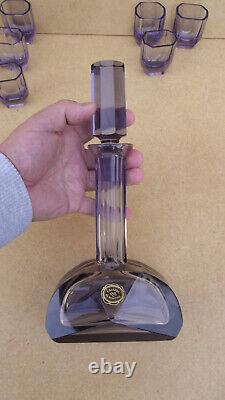 Ancien service à liqueur cristal de Bohême couleur amethyste violine art déco
