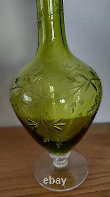 Ancien service à liqueur en cristal ciselé vert SAINT LOUIS Carafe VerresPlateau