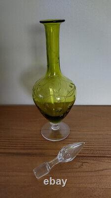 Ancien service à liqueur en cristal ciselé vert SAINT LOUIS Carafe VerresPlateau