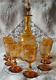 Ancien service carafe et 8 verres en cristal de bohème ambré gravés