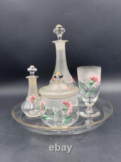 Ancien service de nuit Art Nouveau en verre & cristal émaillé