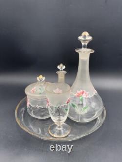 Ancien service de nuit Art Nouveau en verre & cristal émaillé