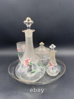 Ancien service de nuit Art Nouveau en verre & cristal émaillé