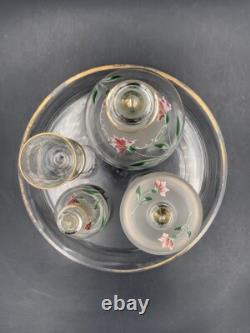Ancien service de nuit Art Nouveau en verre & cristal émaillé