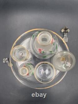 Ancien service de nuit Art Nouveau en verre & cristal émaillé