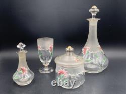 Ancien service de nuit Art Nouveau en verre & cristal émaillé