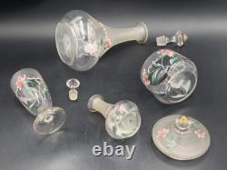 Ancien service de nuit Art Nouveau en verre & cristal émaillé
