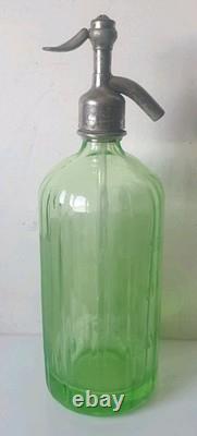 Ancien siphon eaux gazeuses garot ouraline verre vert art deco nouveau