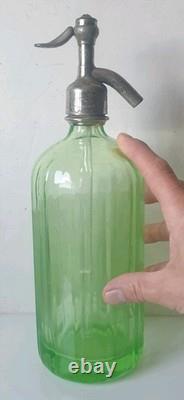 Ancien siphon eaux gazeuses garot ouraline verre vert art deco nouveau