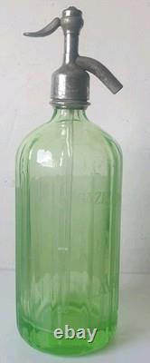 Ancien siphon eaux gazeuses garot ouraline verre vert art deco nouveau