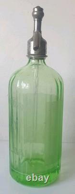 Ancien siphon eaux gazeuses garot ouraline verre vert art deco nouveau