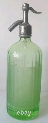 Ancien siphon eaux gazeuses garot ouraline verre vert art deco nouveau