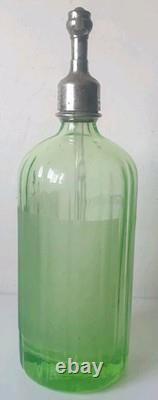 Ancien siphon eaux gazeuses garot ouraline verre vert art deco nouveau