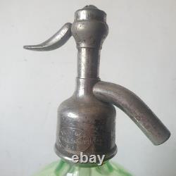 Ancien siphon eaux gazeuses garot ouraline verre vert art deco nouveau