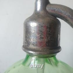 Ancien siphon eaux gazeuses garot ouraline verre vert art deco nouveau
