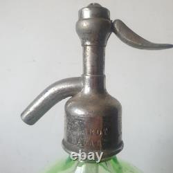 Ancien siphon eaux gazeuses garot ouraline verre vert art deco nouveau