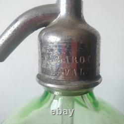 Ancien siphon eaux gazeuses garot ouraline verre vert art deco nouveau