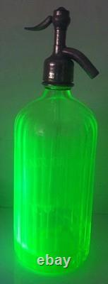 Ancien siphon eaux gazeuses garot ouraline verre vert art deco nouveau