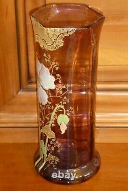 Ancien vase Legras émaillés décors fleurs anémones hauteur 27 cm superbe état