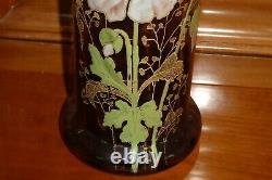 Ancien vase Legras émaillés décors fleurs anémones hauteur 27 cm superbe état