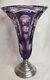 Ancien vase cornet en cristal taillé, base en argent massif Hongrie-Autriche