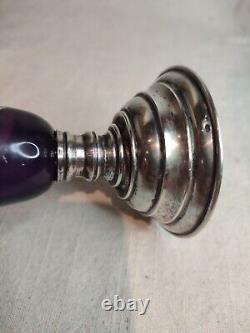Ancien vase cornet en cristal taillé, base en argent massif Hongrie-Autriche