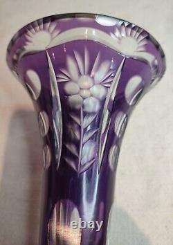 Ancien vase cornet en cristal taillé, base en argent massif Hongrie-Autriche