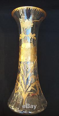 Ancien vase cristal de baccarat émaillé à l'or / hauteur 40 cm / glass crystal