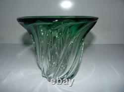 Ancien vase cristal val saint lambert signé / vert / très belle état / année 50