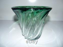 Ancien vase cristal val saint lambert signé / vert / très belle état / année 50