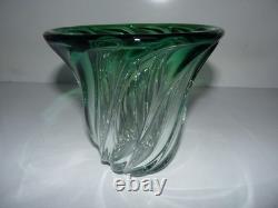 Ancien vase cristal val saint lambert signé / vert / très belle état / année 50