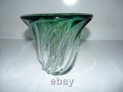 Ancien vase cristal val saint lambert signé / vert / très belle état / année 50
