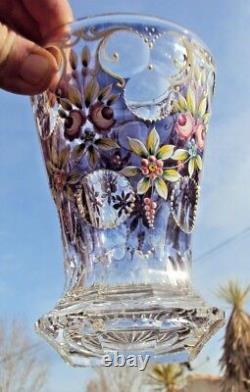 Ancien vase en cristal émaillé décor de fleurs début 20 ème