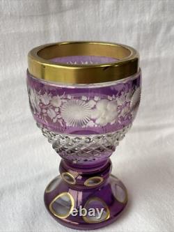 Ancien vase en cristal, overlay, ciselé, pointe diamant, floral, vase à céleri