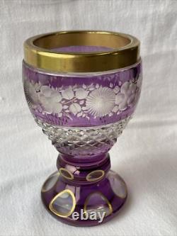 Ancien vase en cristal, overlay, ciselé, pointe diamant, floral, vase à céleri