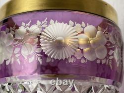 Ancien vase en cristal, overlay, ciselé, pointe diamant, floral, vase à céleri