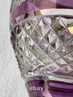 Ancien vase en cristal, overlay, ciselé, pointe diamant, floral, vase à céleri