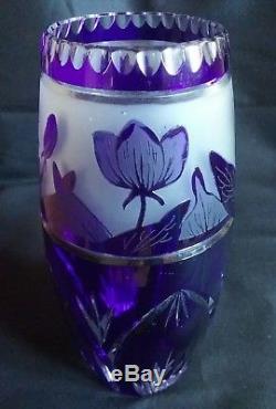 Ancien vase georges raspiller cristal taillé multicouche gravée à l'acide nancy
