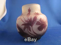 Ancien vase pate de verre gallé decor floral acide art nouveau 1900