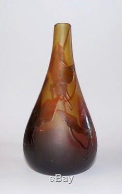 Ancien vase pate de verre signé d'Argental + croix de Lorraine Art Nouveau