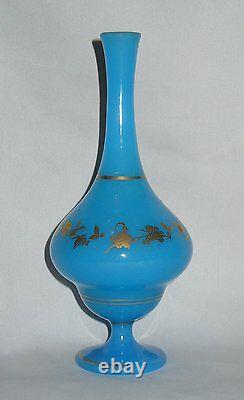 Ancien vase soliflore en opaline bleue, Decor doré, Epoque XIXe Charles X 1820