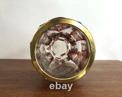 Ancien vase sur pied / calice cristal de bohème rouge rubis et doré Décor oiseau