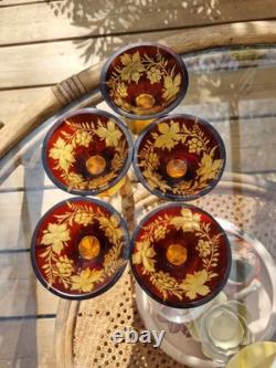 Ancien verre à liqueur cristal Bohême gravé émaillé (67789)