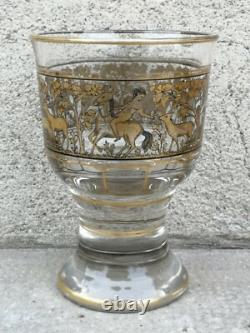 Ancien verre coupe cristal dorure décor animaux enfants gold crystal bohemian