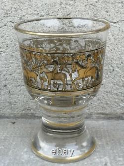 Ancien verre coupe cristal dorure décor animaux enfants gold crystal bohemian